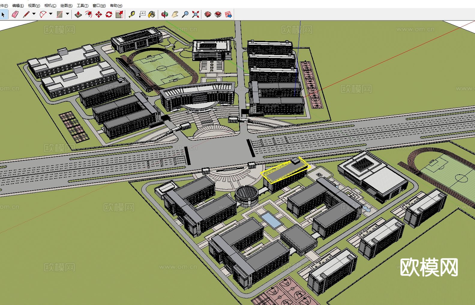 教学楼 宿舍楼 体育馆 图书馆鸟瞰su模型