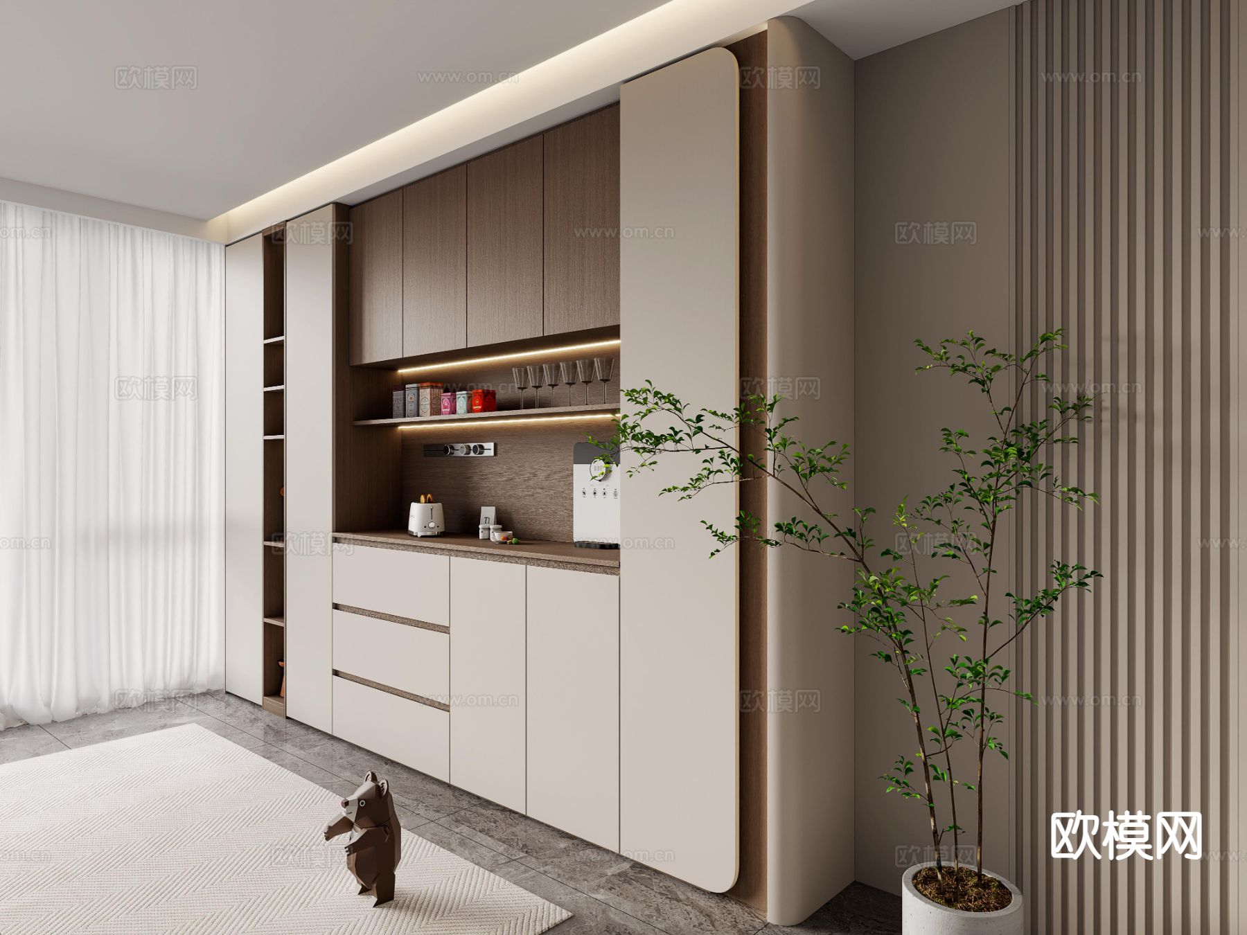 意式酒柜 餐边柜3d模型下载（渲染图2）