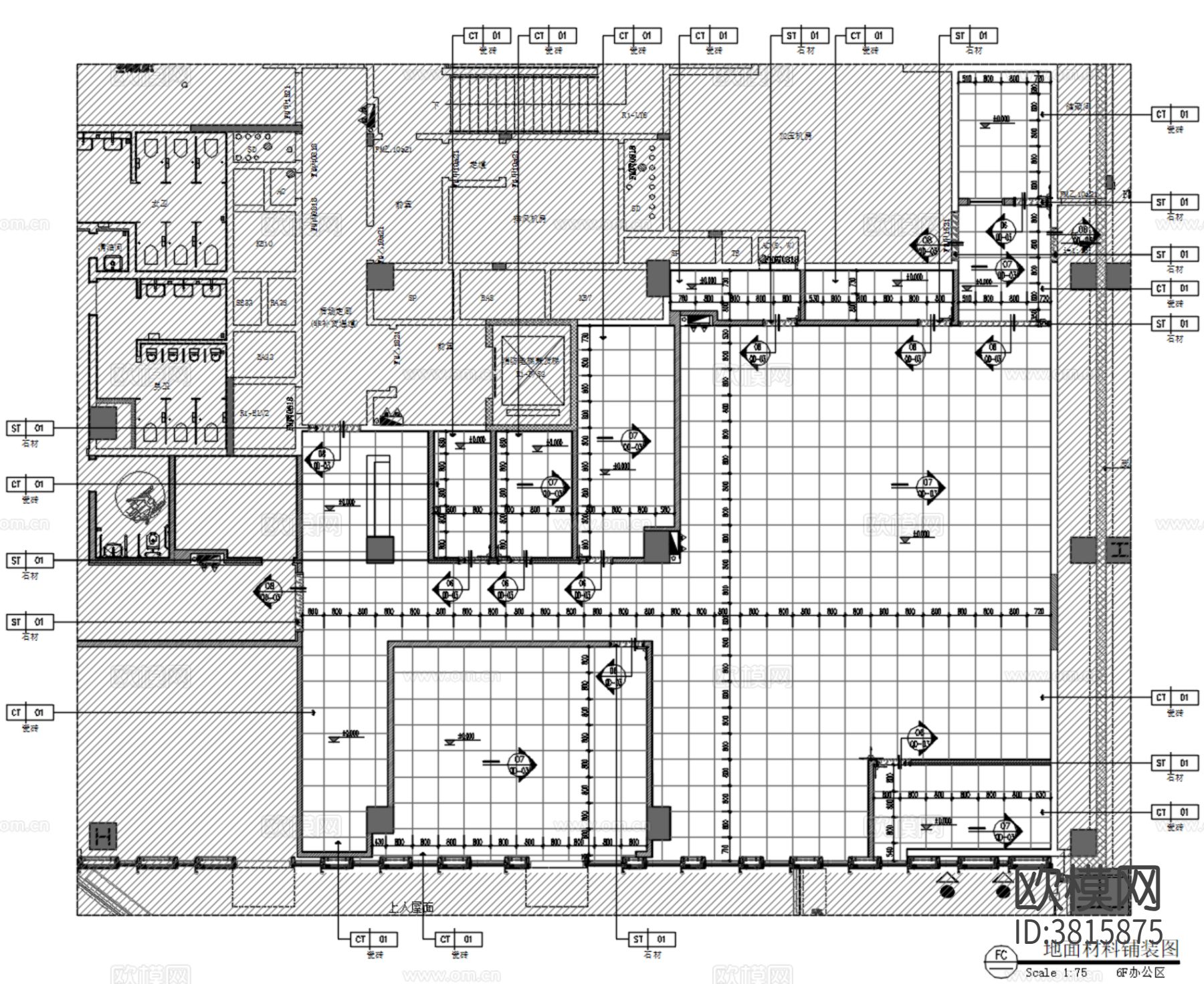 华润物业400m²办公室装饰cad施工图