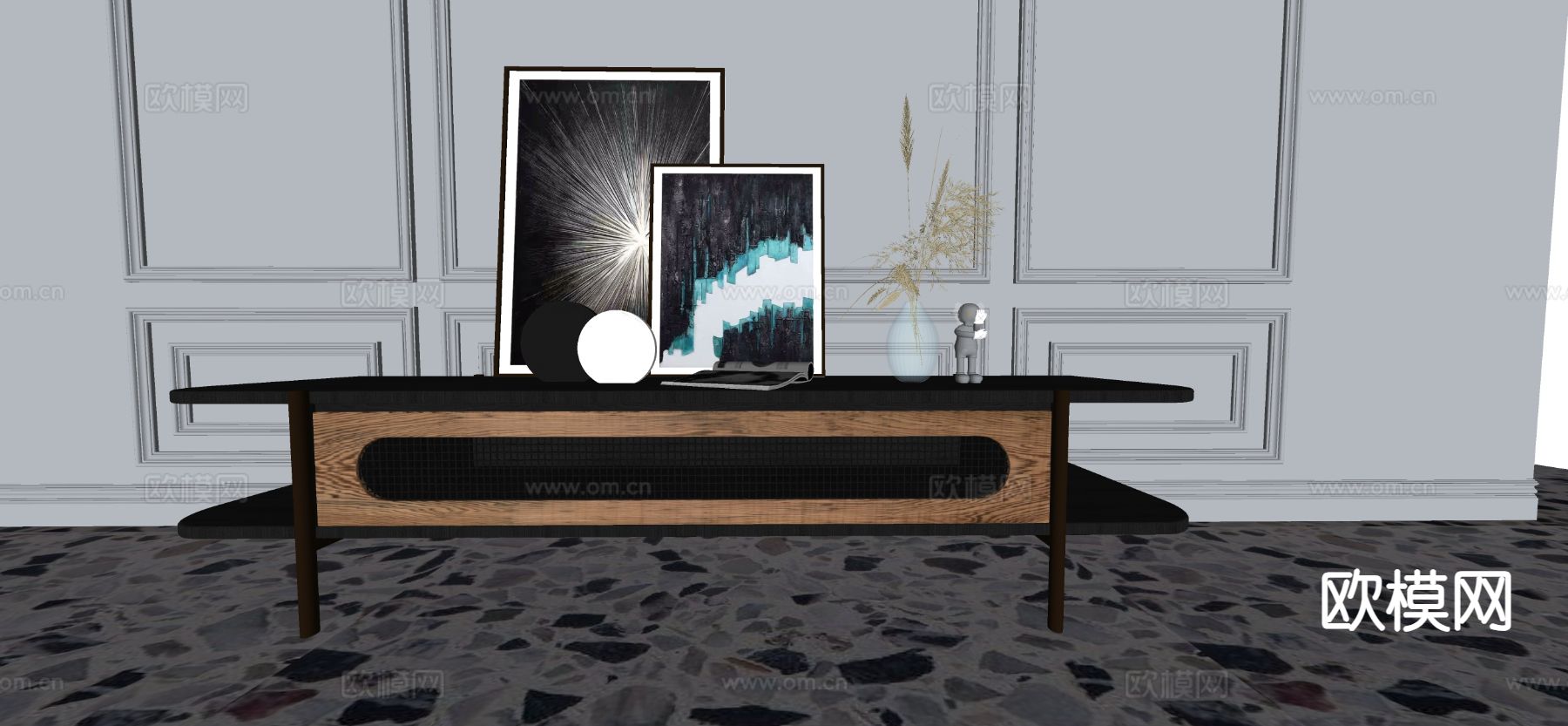 现代电视柜su模型下载（渲染图1）