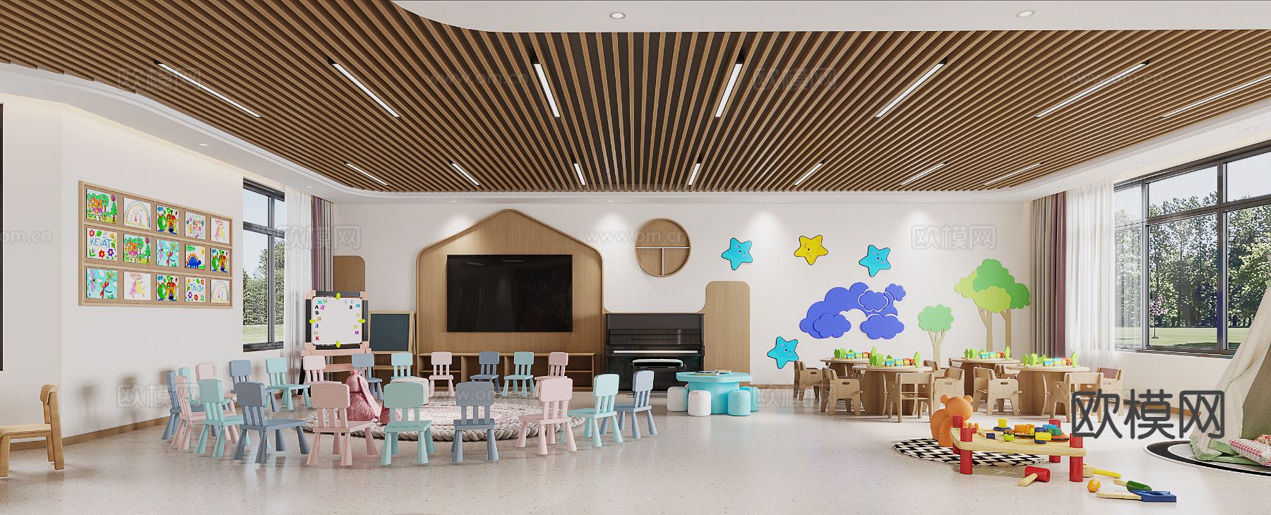 现代幼儿园教室3d模型下载（渲染图2）