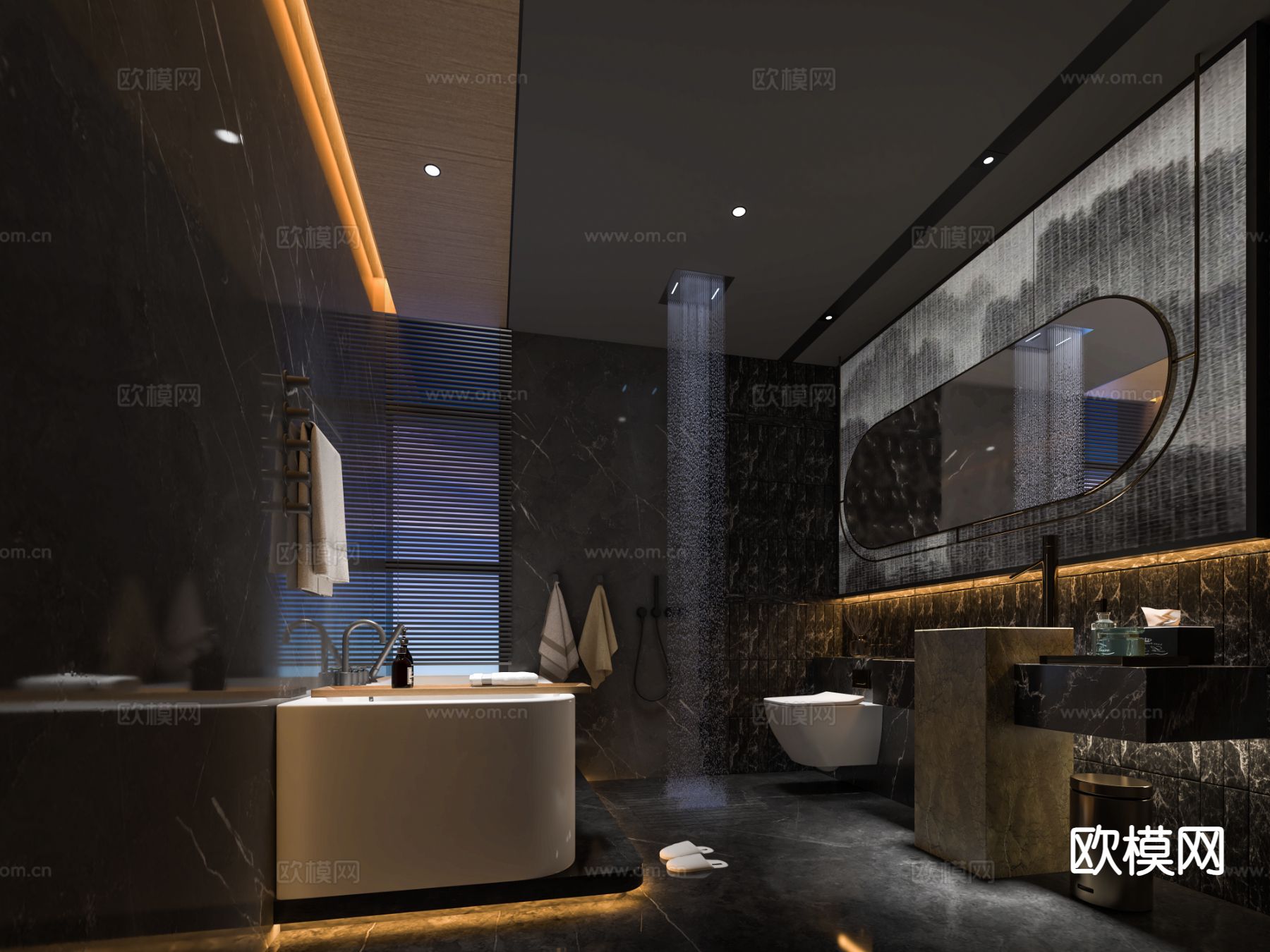 高级灰Spa房 卫生间 洗浴室3d模型下载