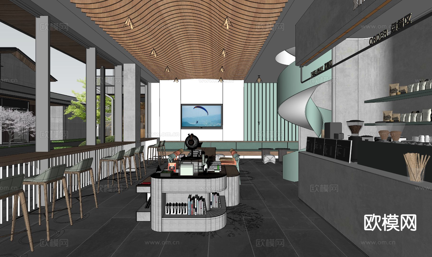 现代咖啡厅 咖啡馆su模型下载