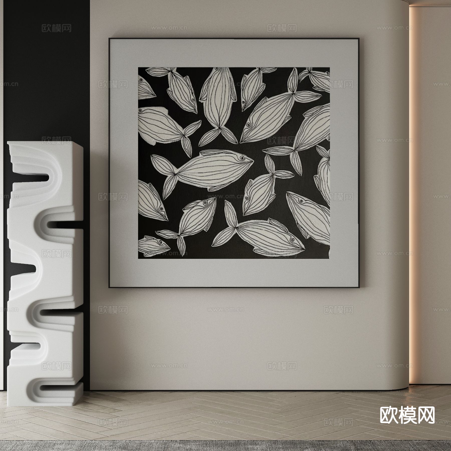 现代装饰画 黑白挂画3d模型