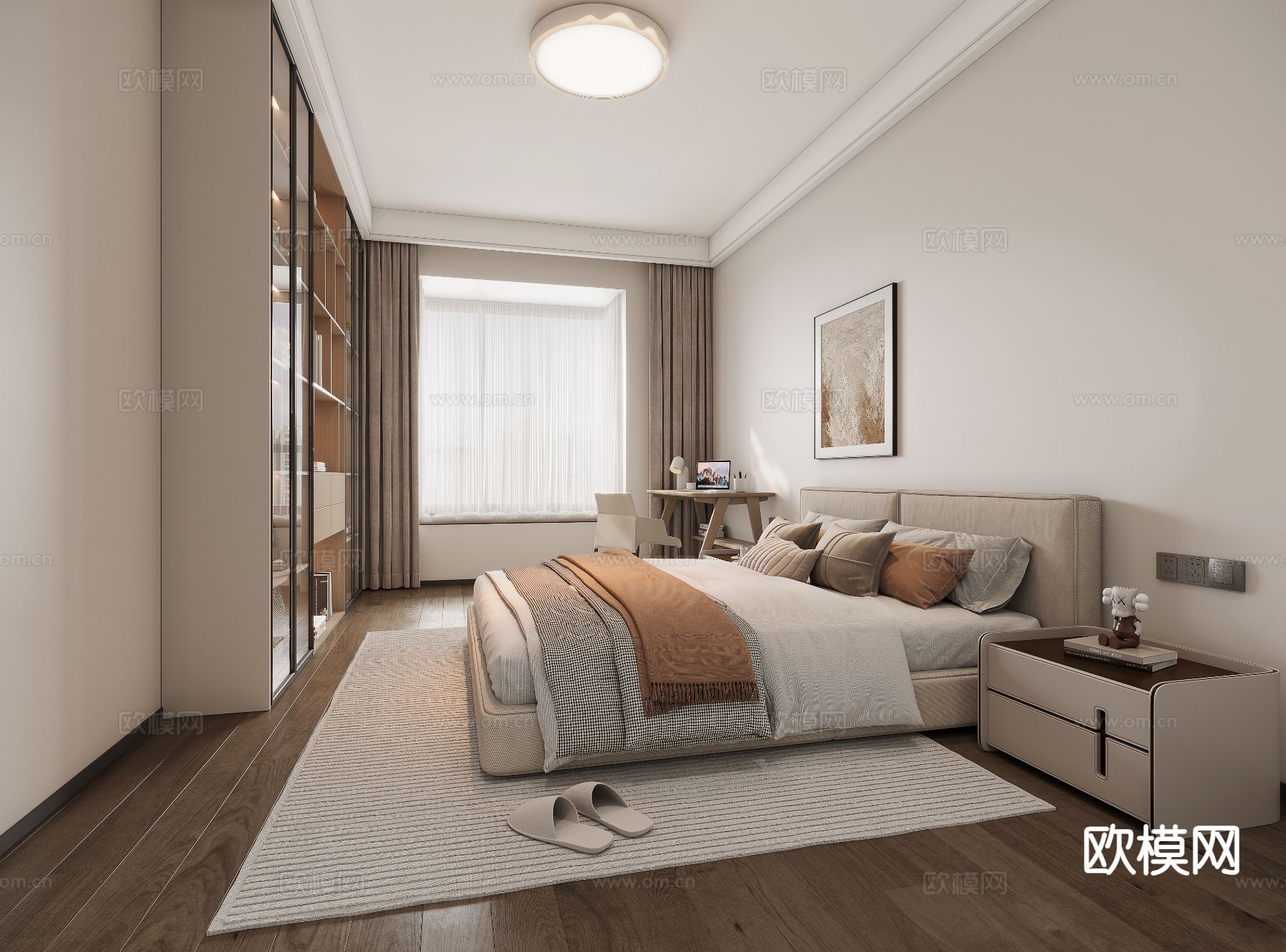 奶油风卧室 主卧3d模型下载