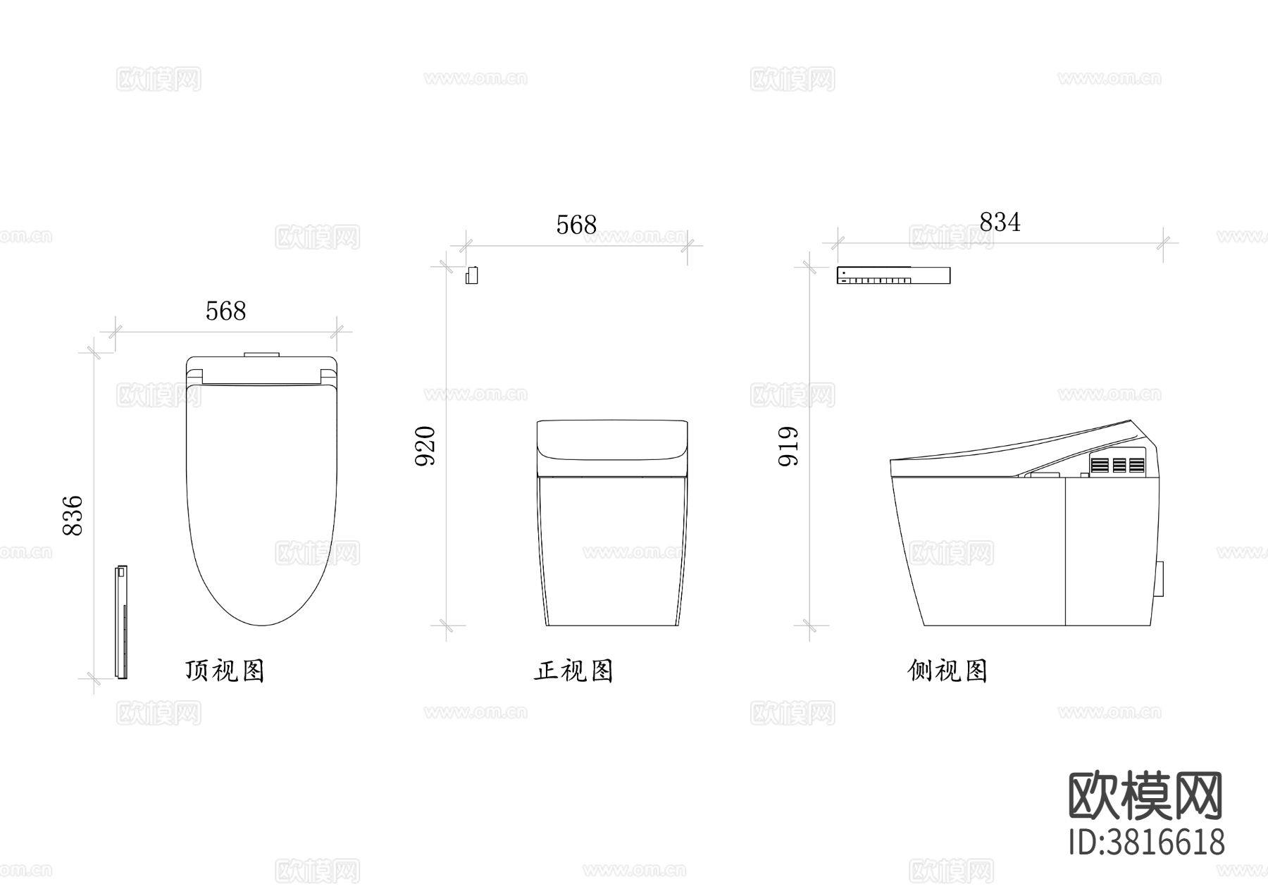 智能马桶平面图 智能马桶结构图下载