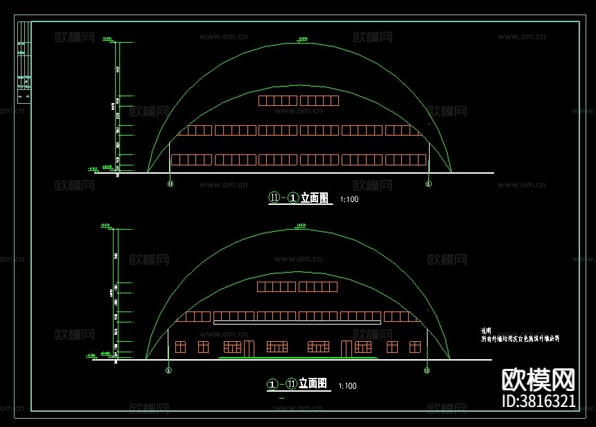 长41.5米 宽38米 1+1夹层小型体育馆建筑cad施工图