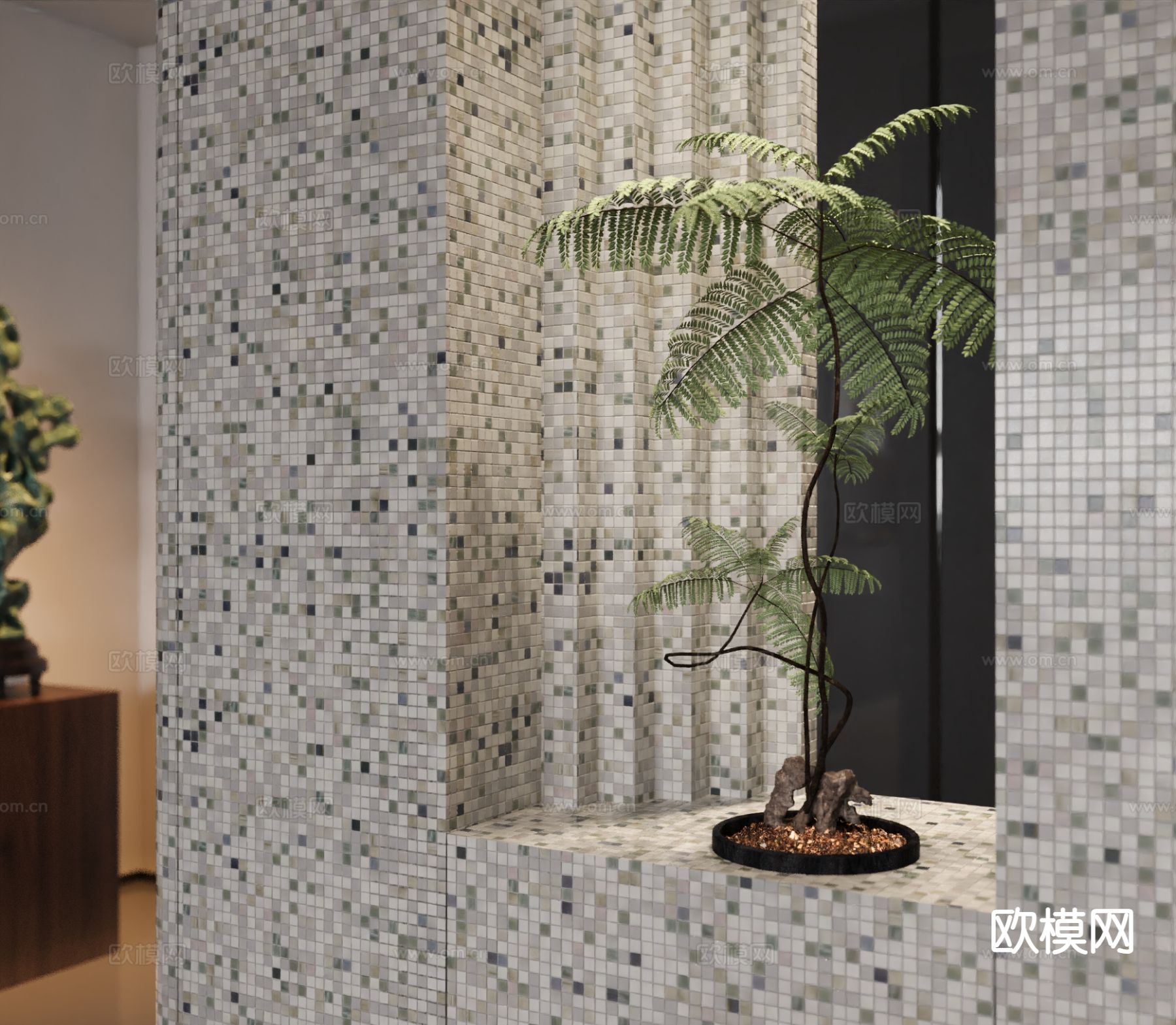 马赛克隔断 玄关屏风su模型下载（渲染图2）