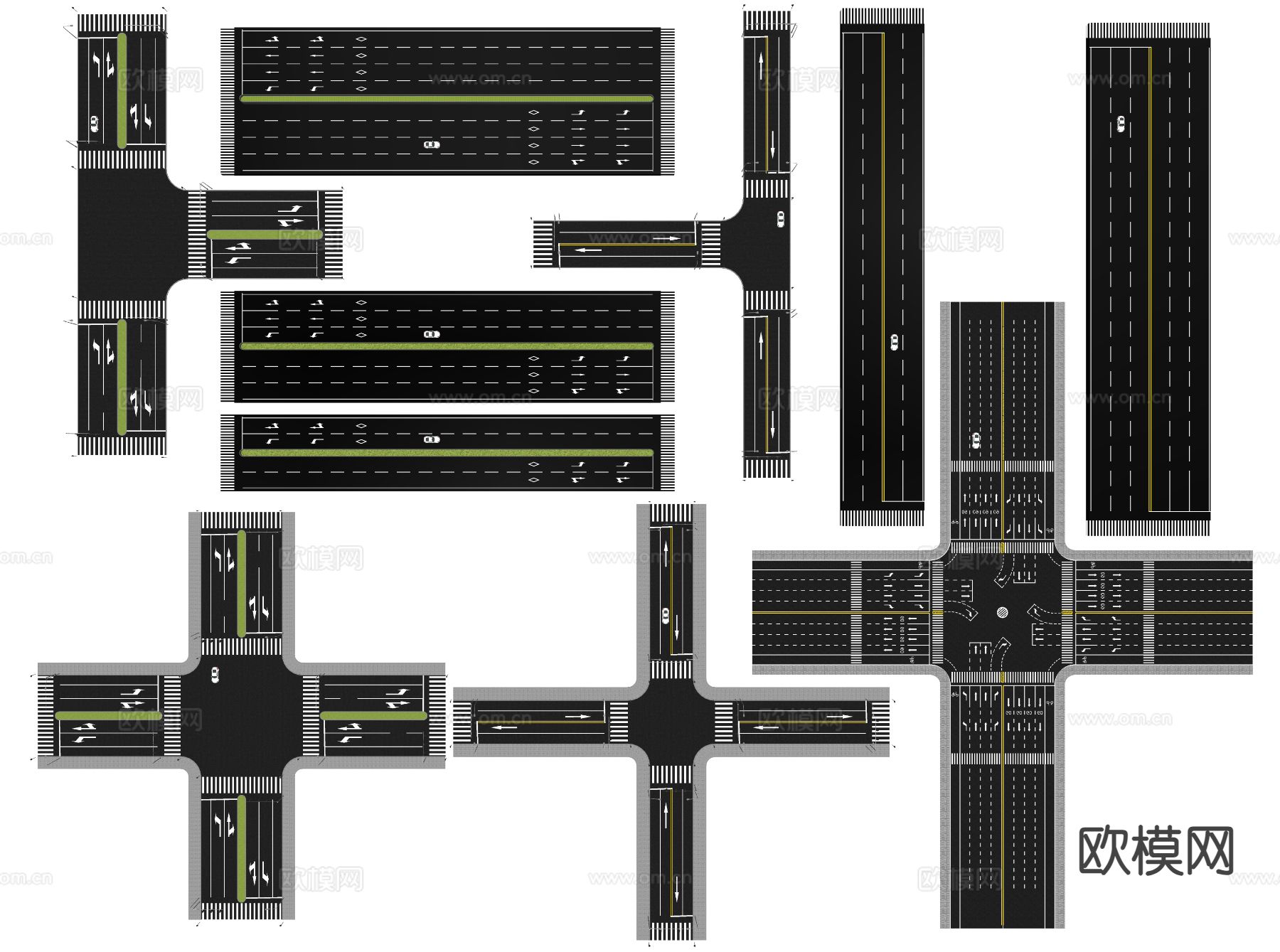 现代市政道路 十字路口su模型