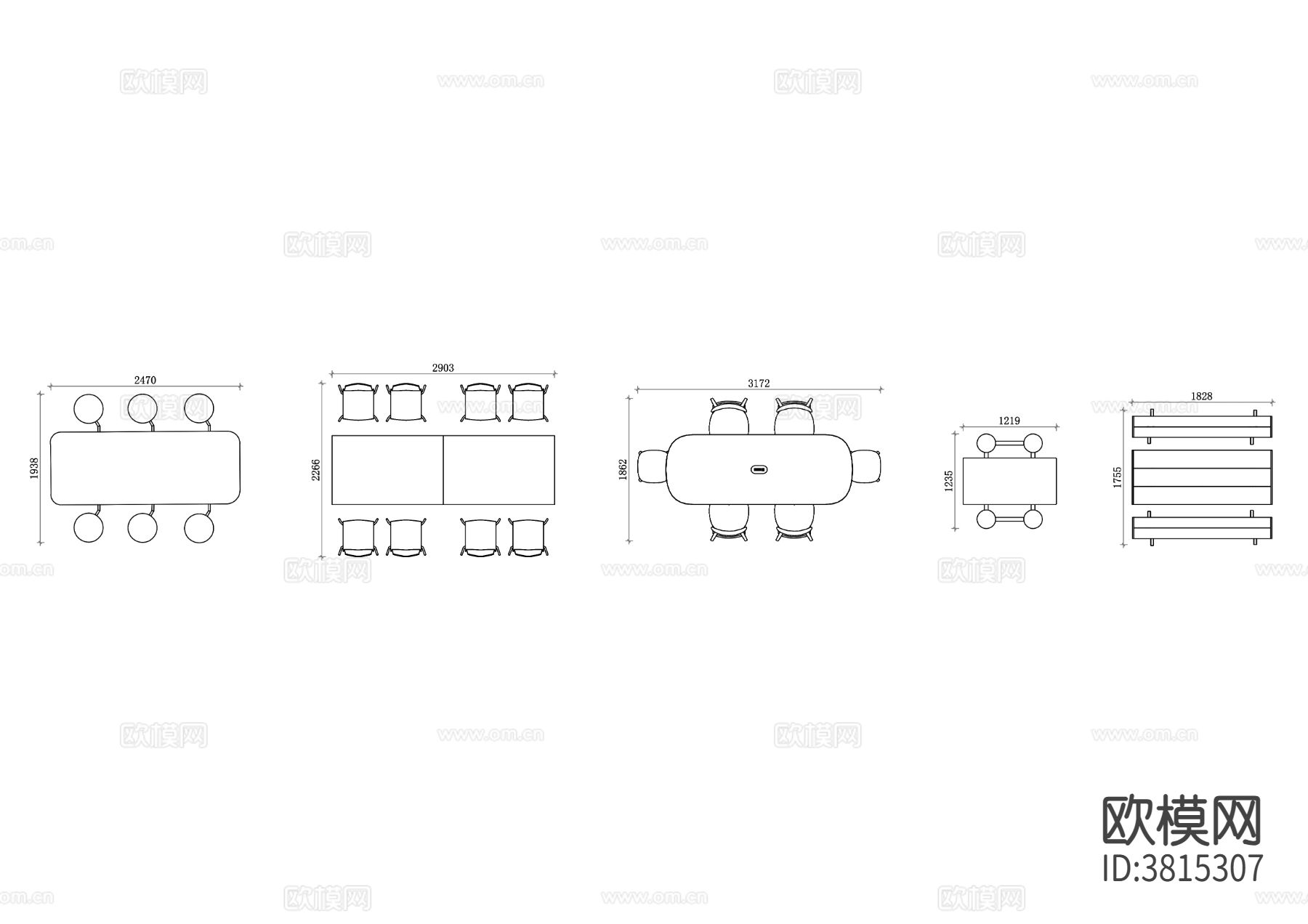 食堂桌凳CAD平面图下载