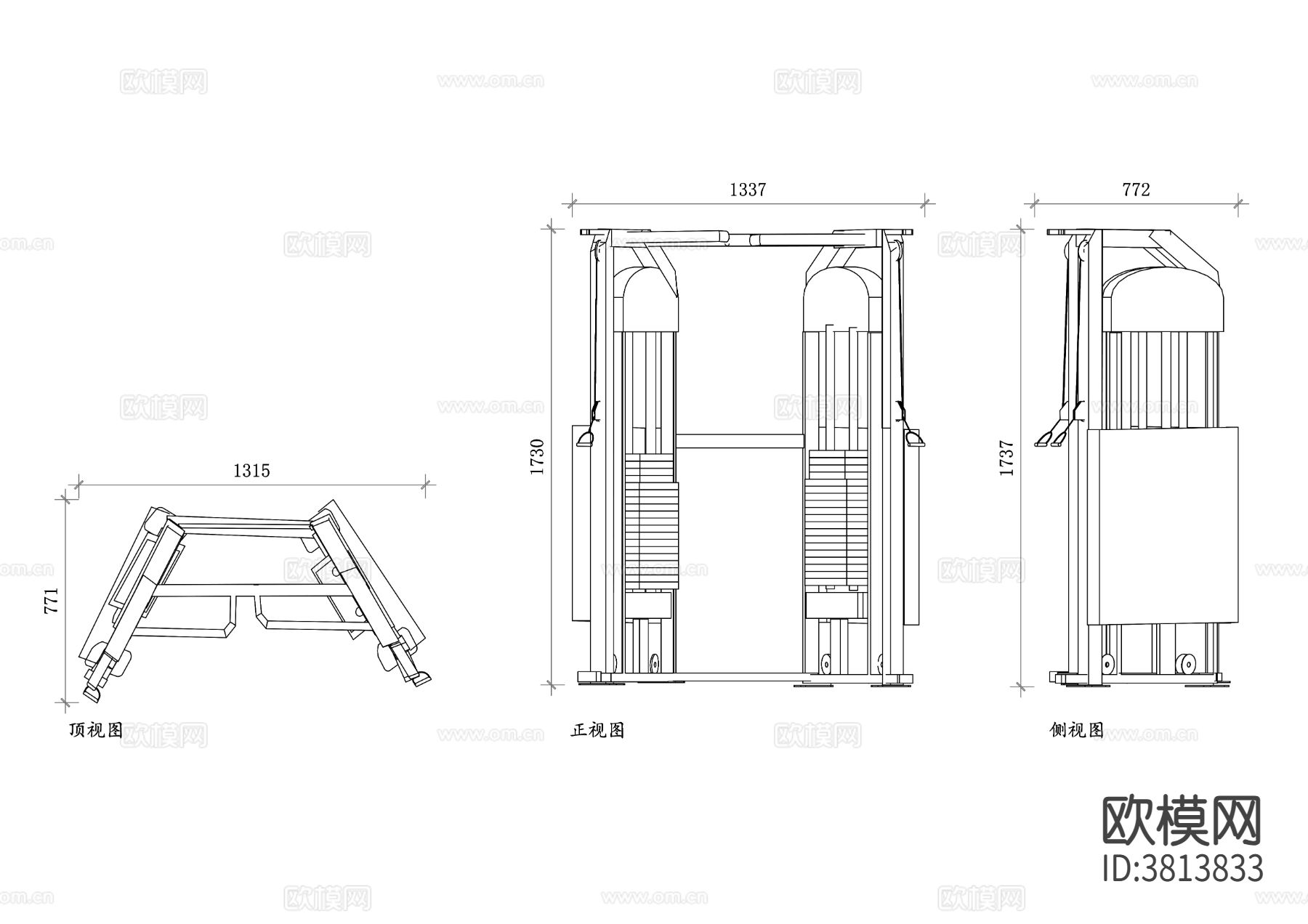 健身交叉机CAD三视图