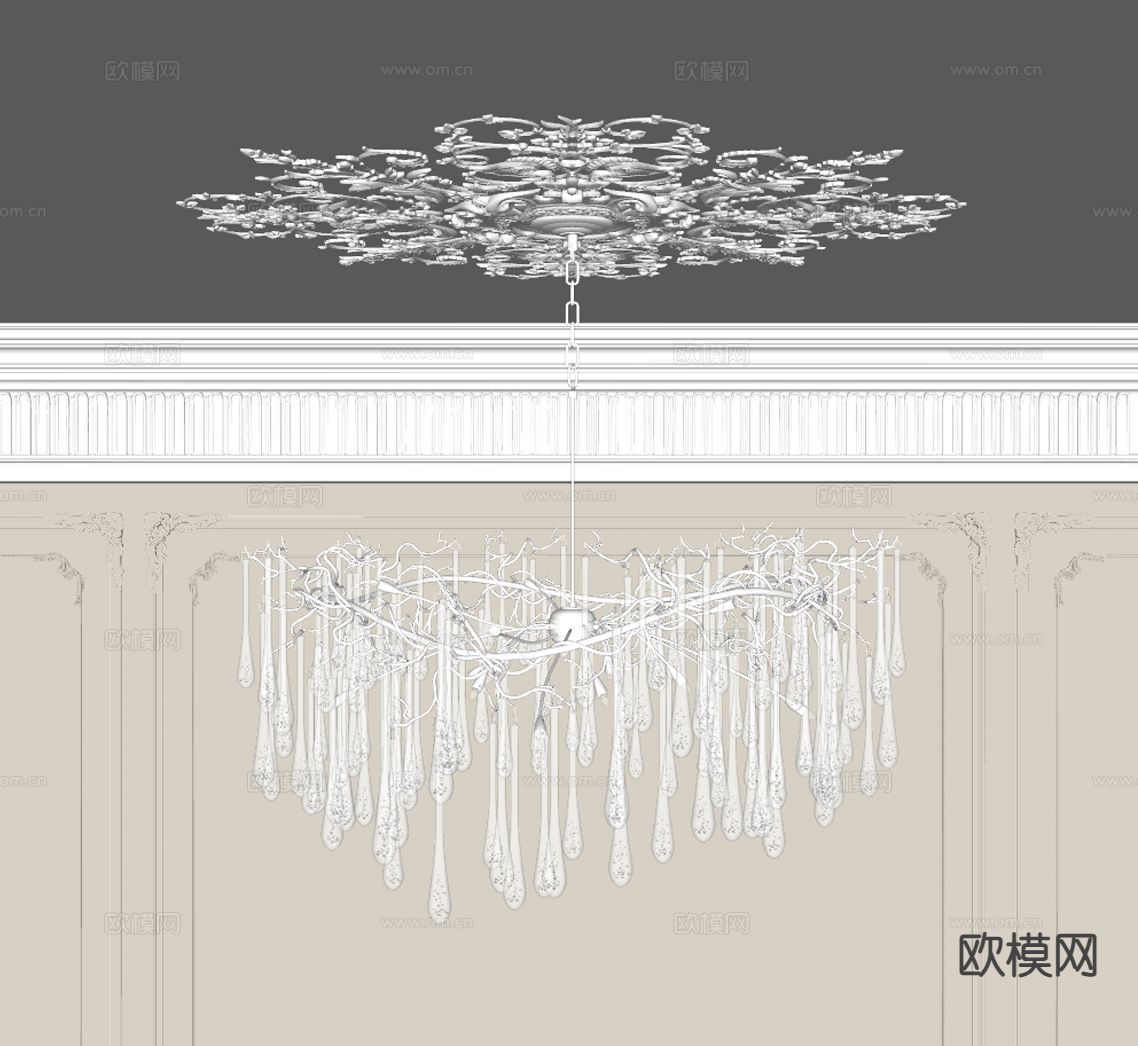 法式大厅吊灯 水晶吊灯 艺术吊灯su模型下载（渲染图1）