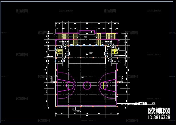 长42.5米 宽42.32米 3层学校体育馆建筑cad施工图