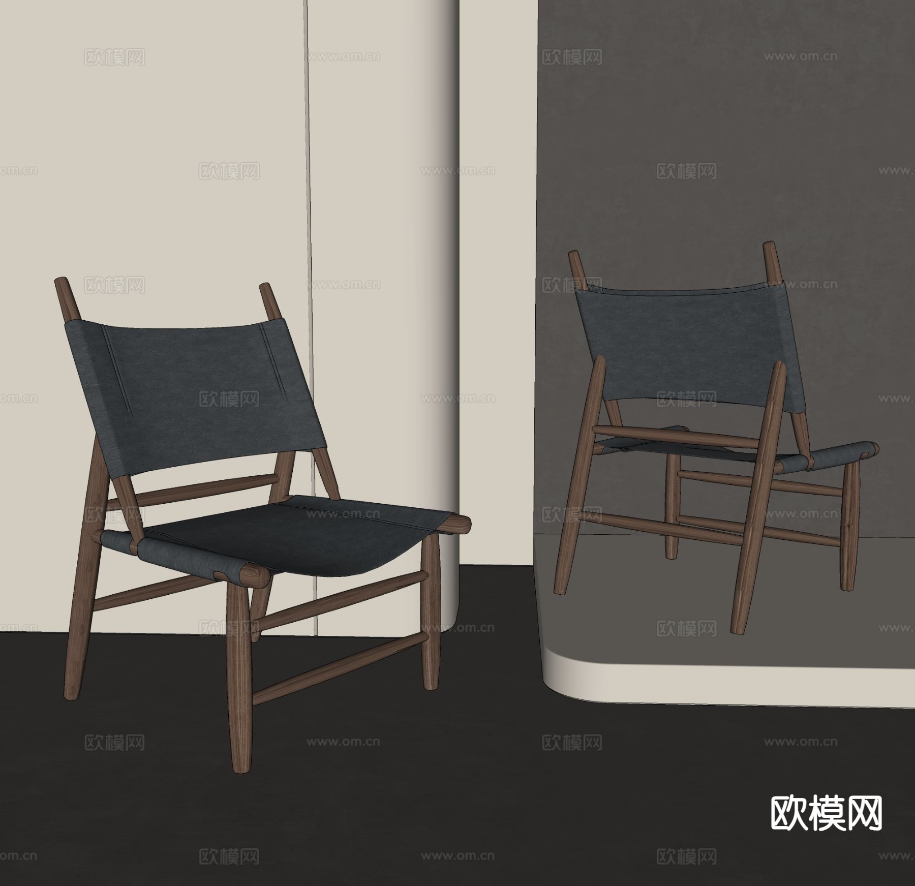 中古风休闲椅su模型下载（渲染图1）