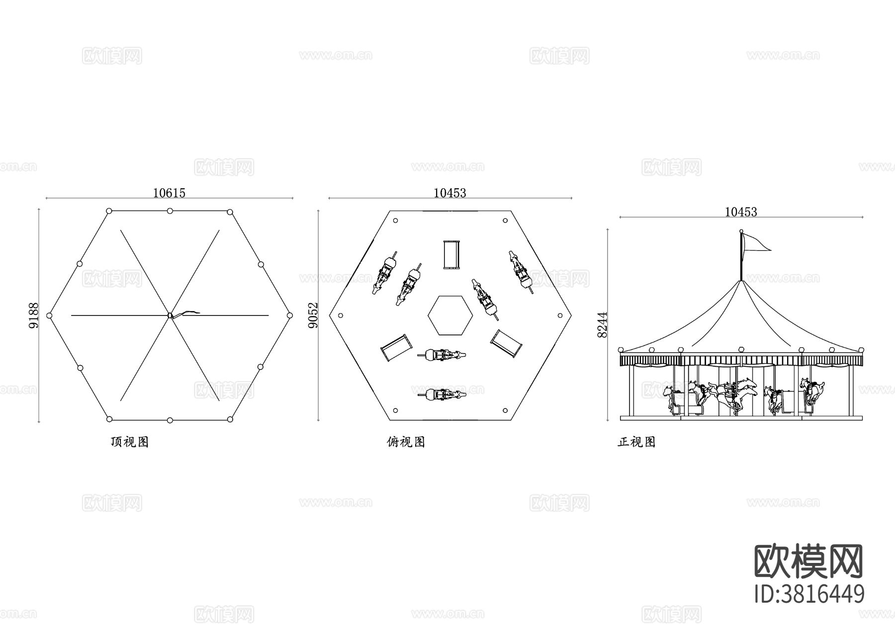 旋转木马平面图 旋转木马结构图下载