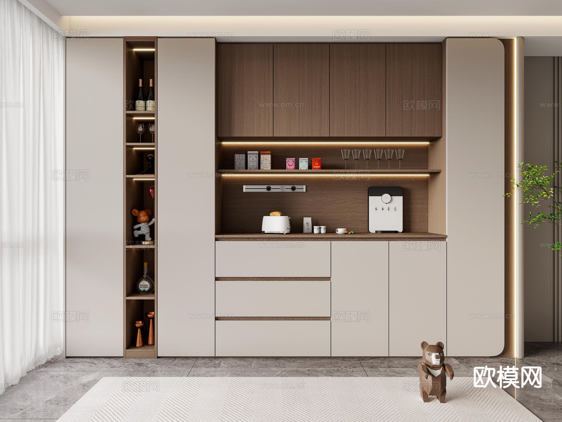 意式酒柜 餐边柜3d模型下载（渲染图1）