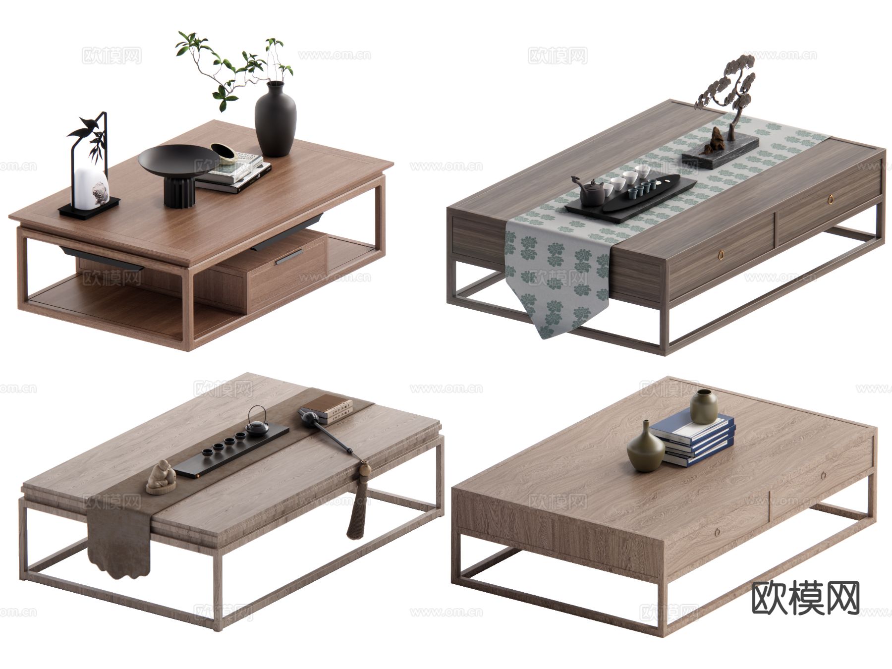 新中式茶几su模型下载（渲染图2）