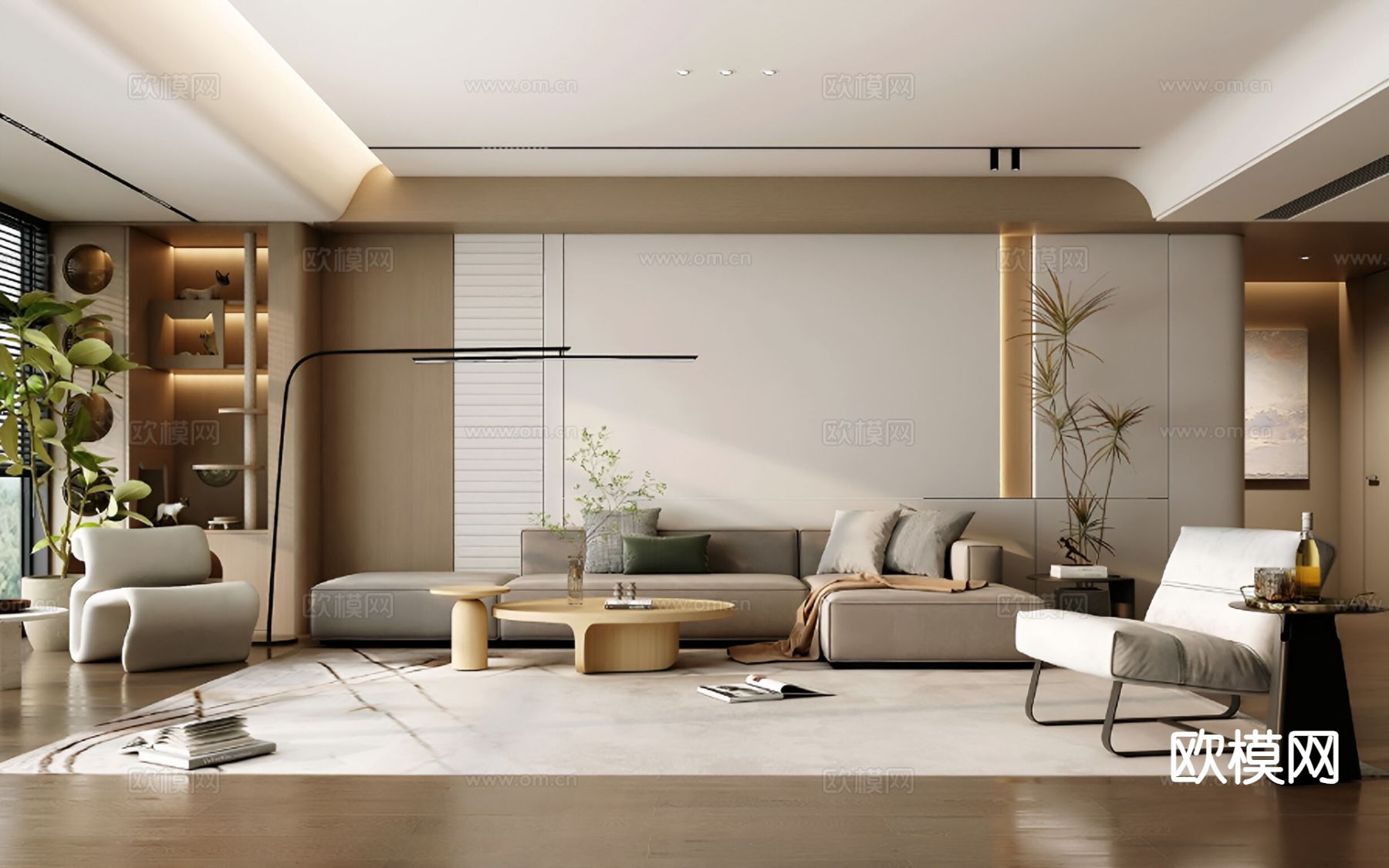 现代客厅3d模型下载（渲染图1）