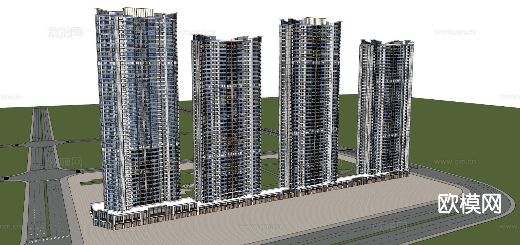 住宅楼外观 沿街商业su模型