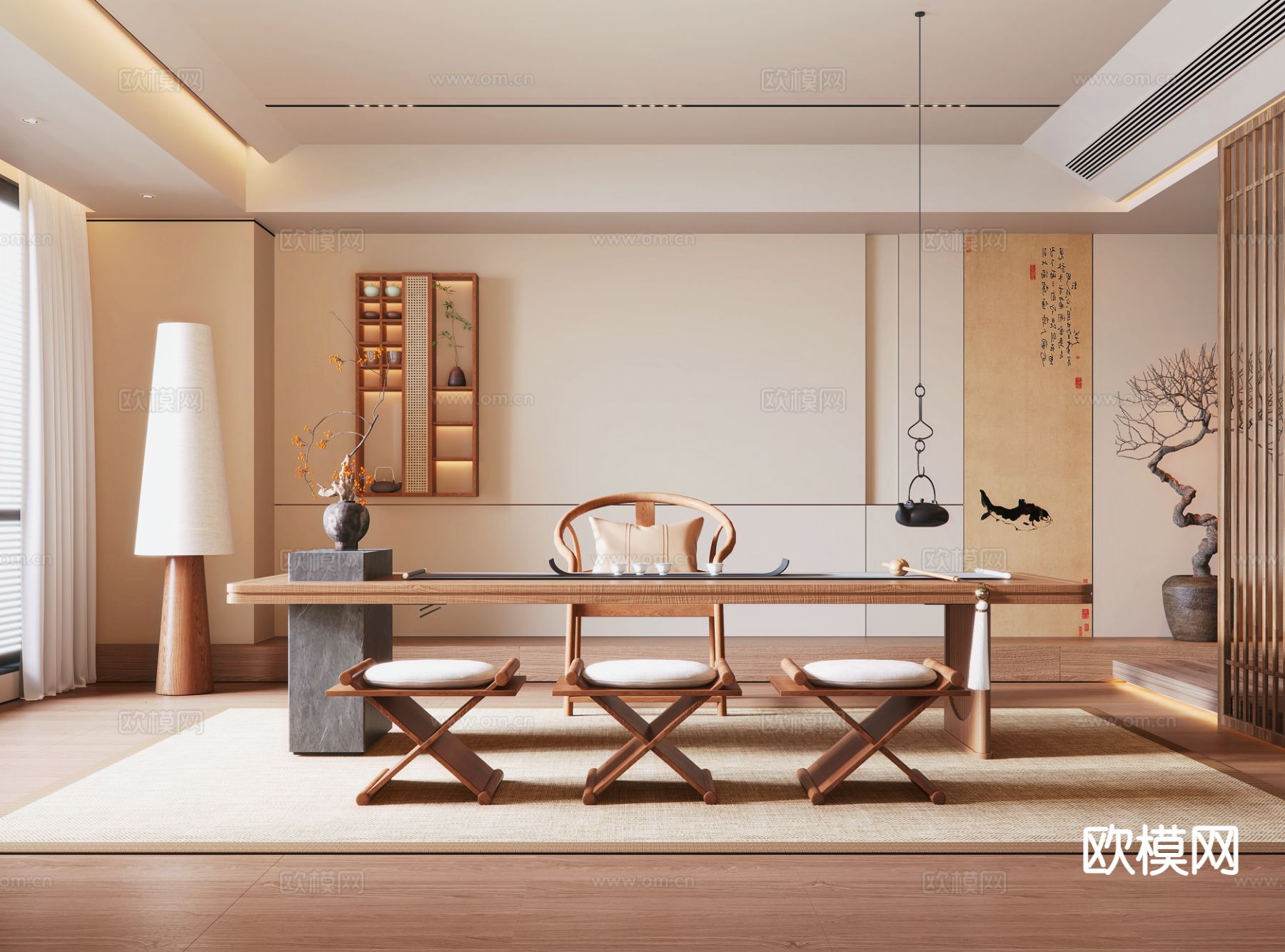 新中式茶室3d模型下载