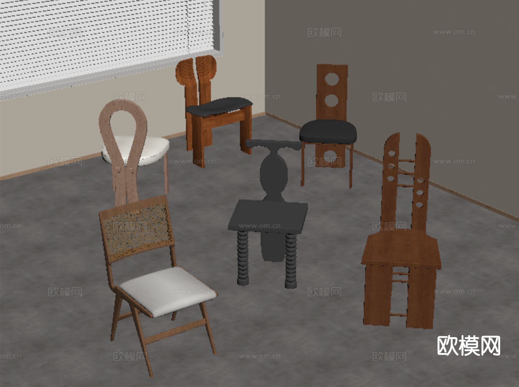 中古风椅子 餐椅su模型下载（渲染图1）
