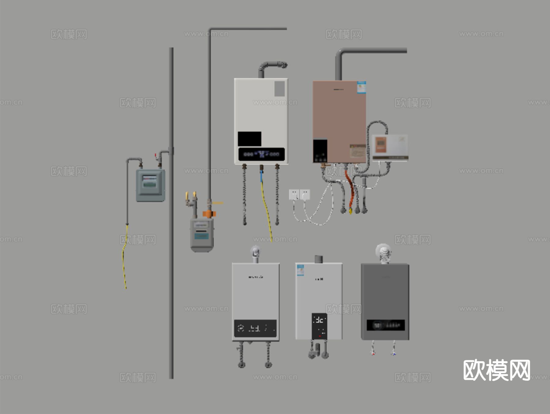 燃气热水器 燃气壁挂炉 燃气表su模型