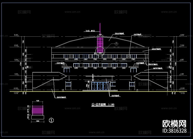 长42.5米 宽42.32米 3层学校体育馆建筑cad施工图