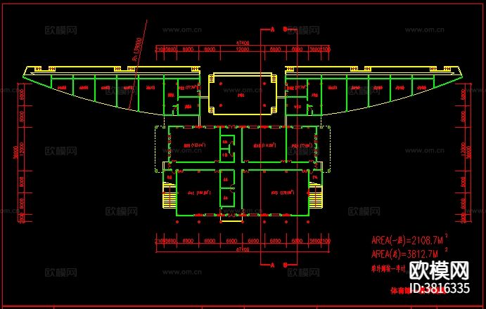 长47.4米宽38米2层3812.7平米某学校体育馆cad施工图