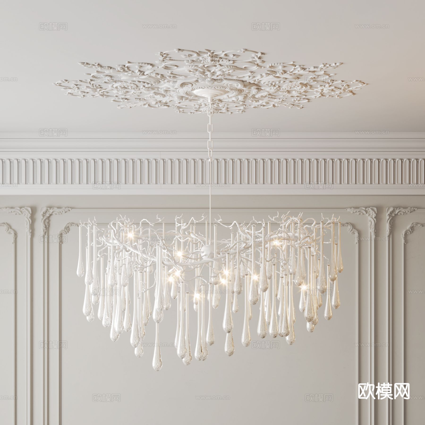 法式大厅吊灯 水晶吊灯 艺术吊灯su模型下载（渲染图2）
