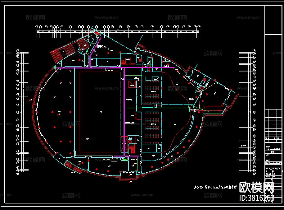 某市体育中心体育馆游泳馆cad弱电图