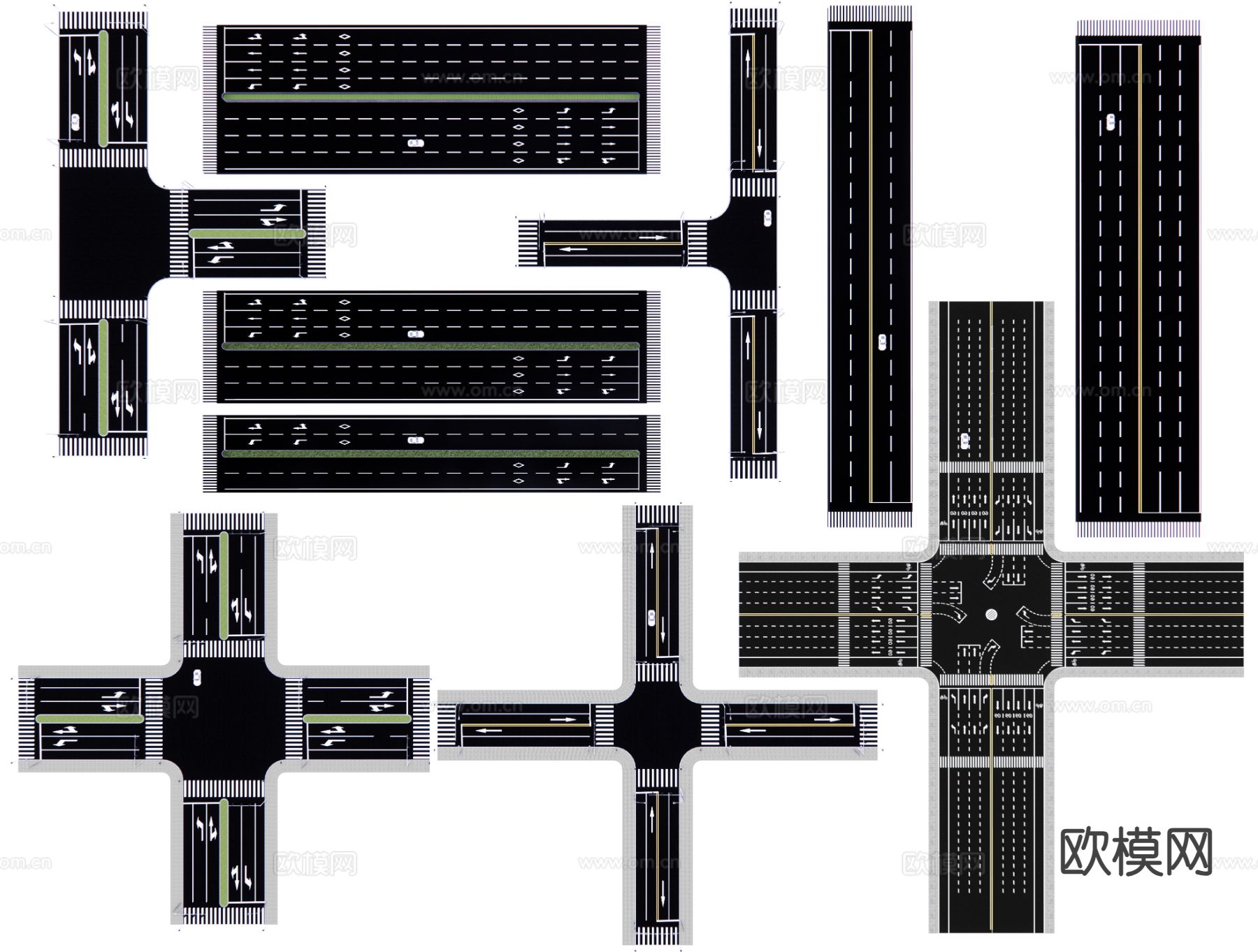 现代市政道路 十字路口su模型