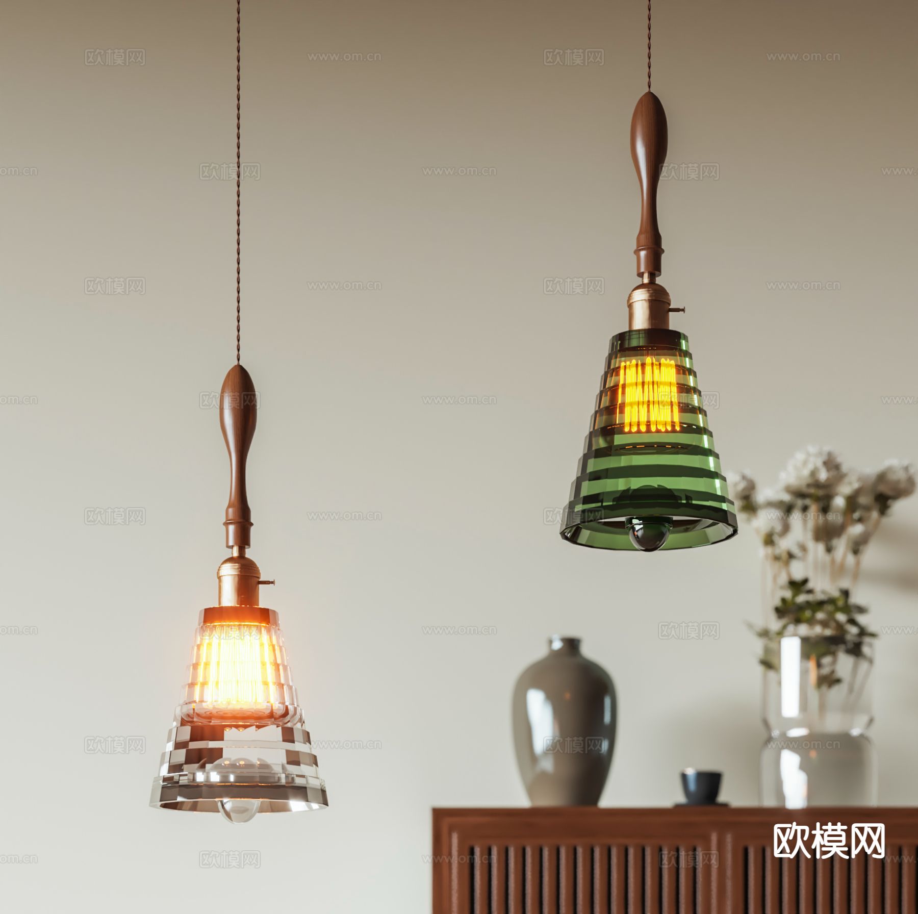 法式玻璃吊灯3d模型下载