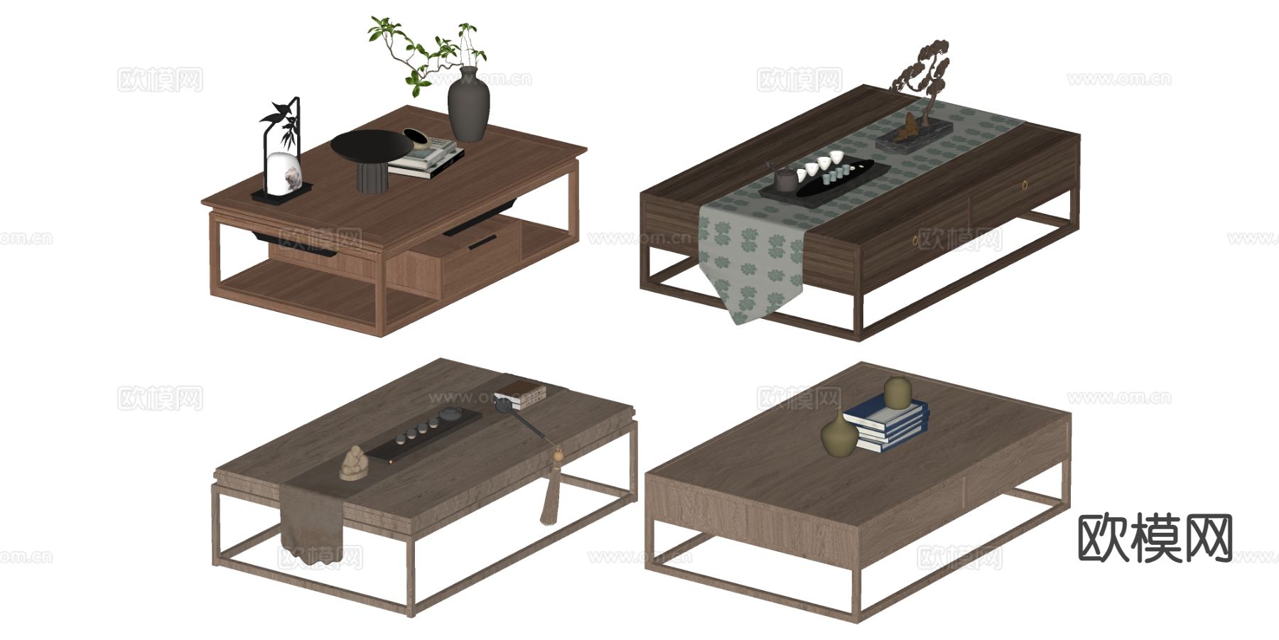 新中式茶几su模型下载（渲染图1）