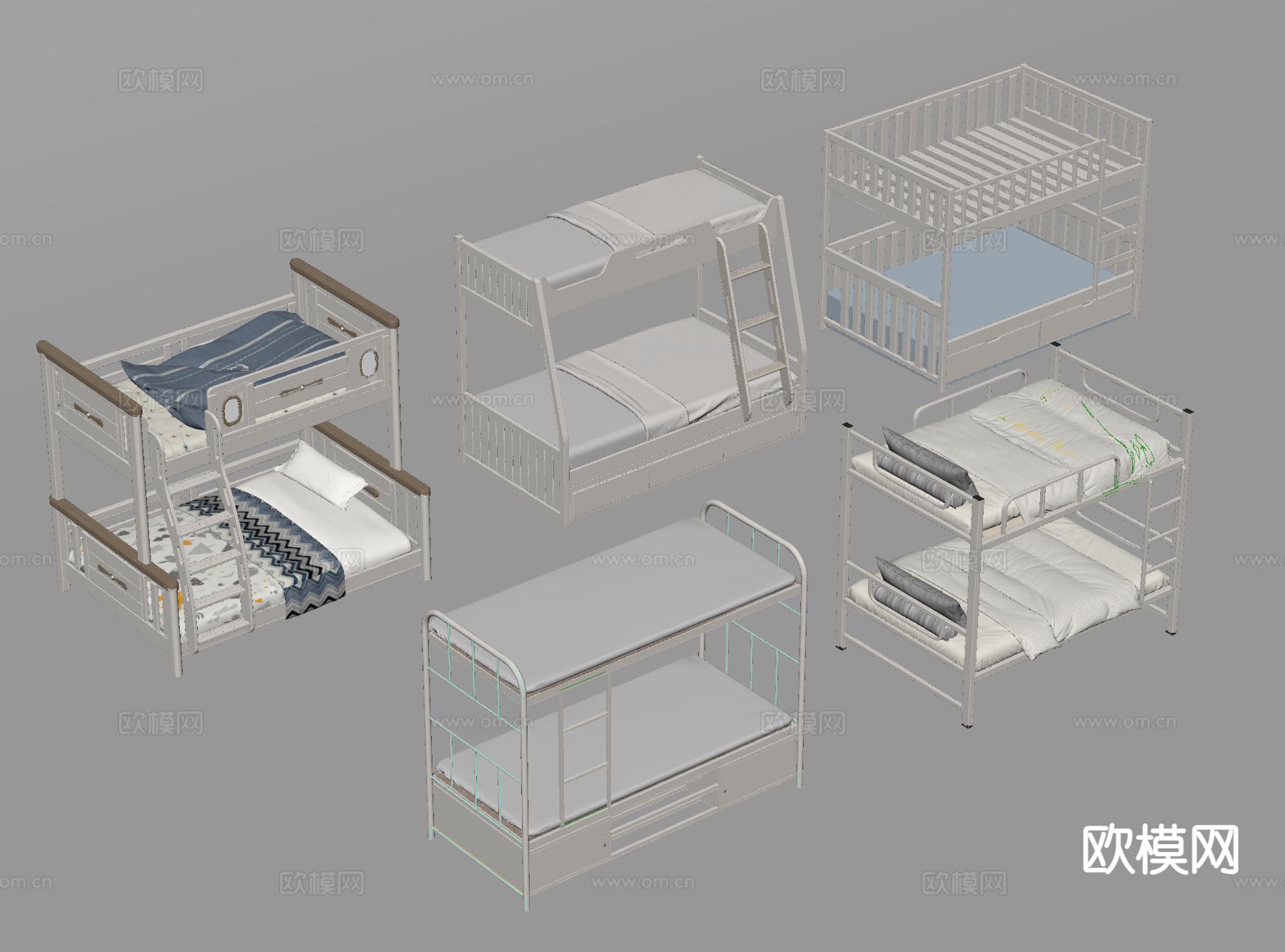 宿舍床 上下铺 上下床 儿童床su模型