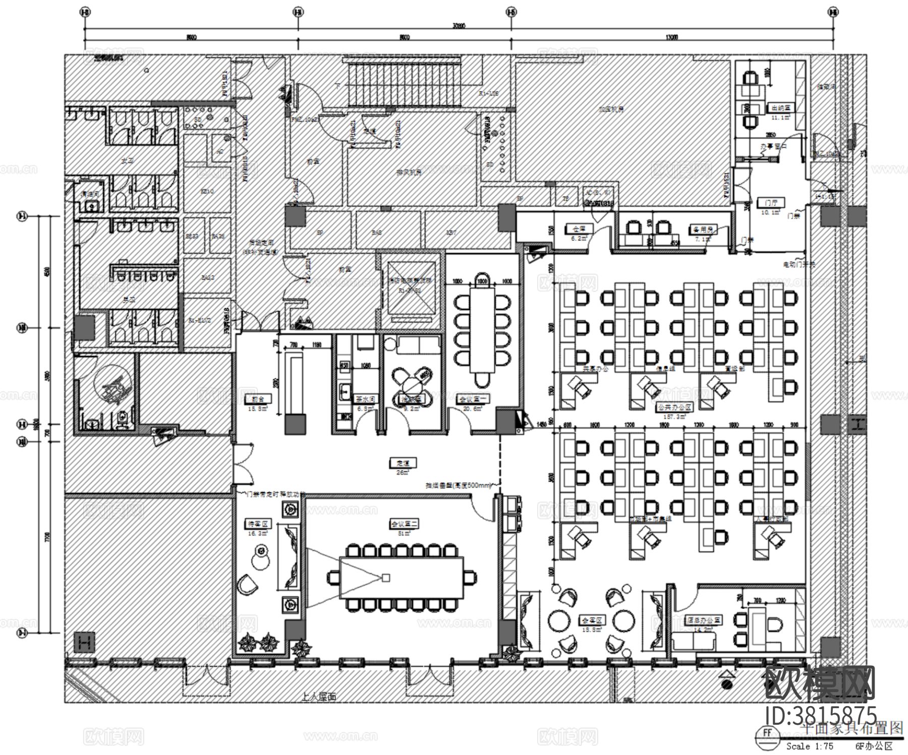 华润物业400m²办公室装饰cad施工图