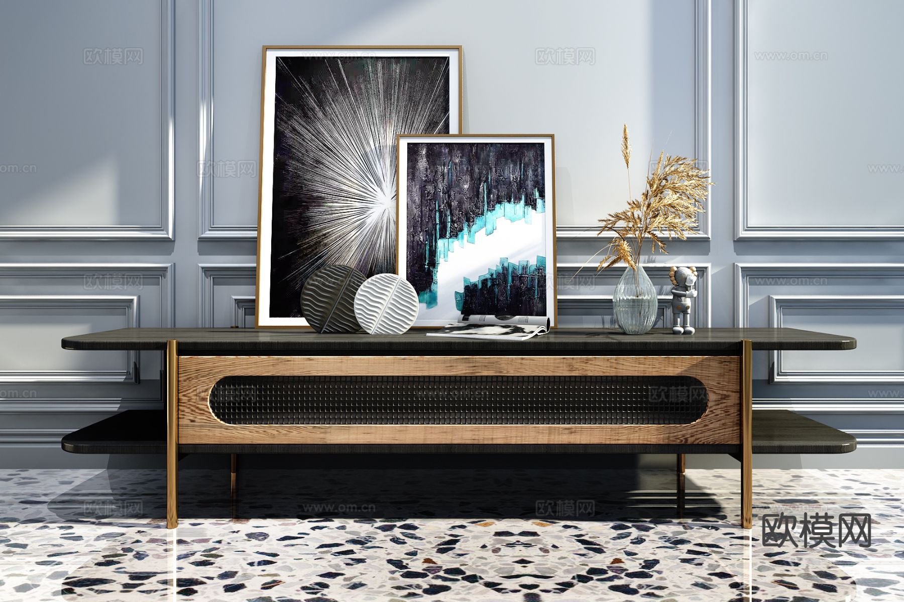 现代电视柜su模型下载（渲染图2）