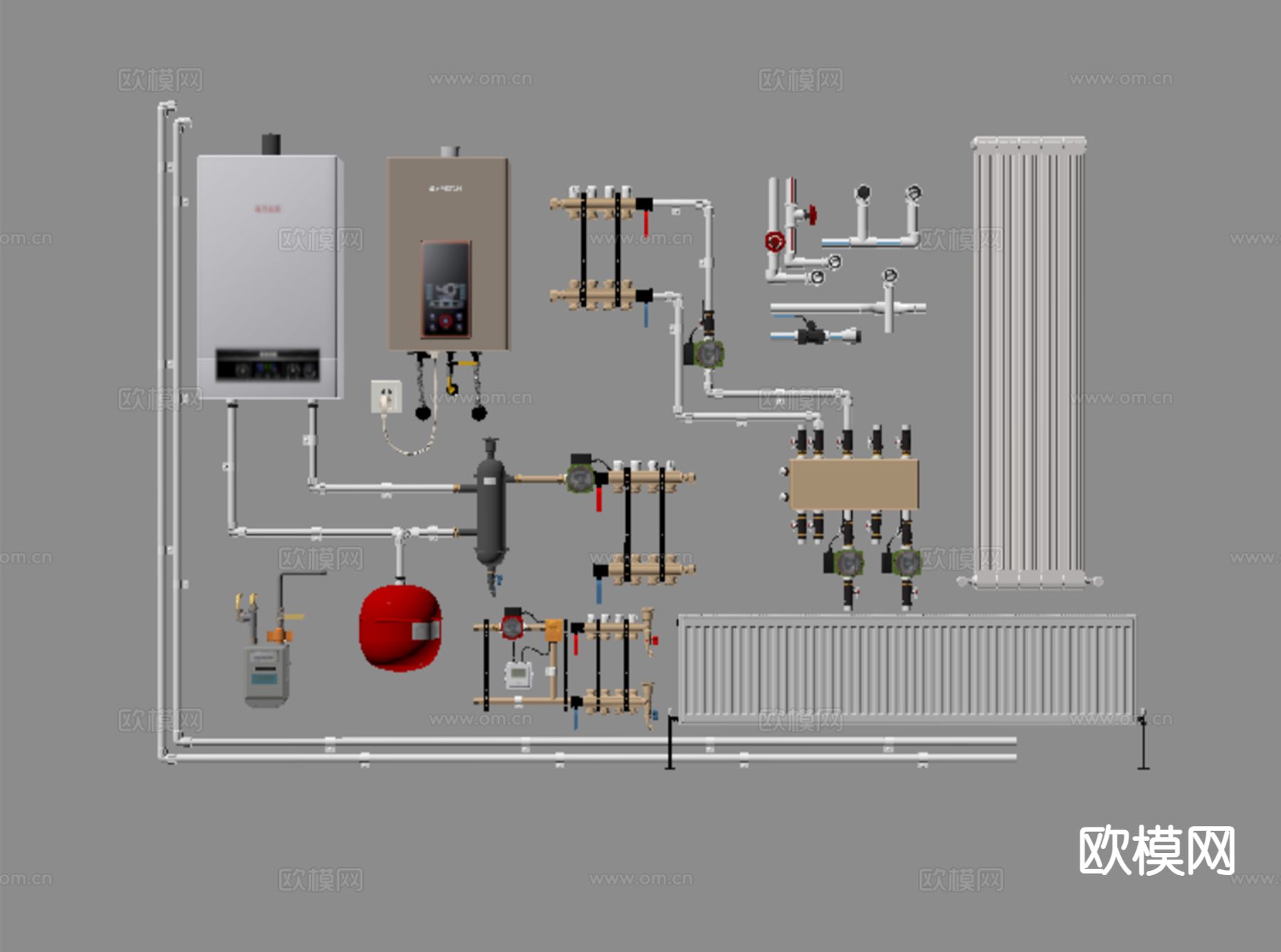 燃气热水器 燃气表 暖气片su模型