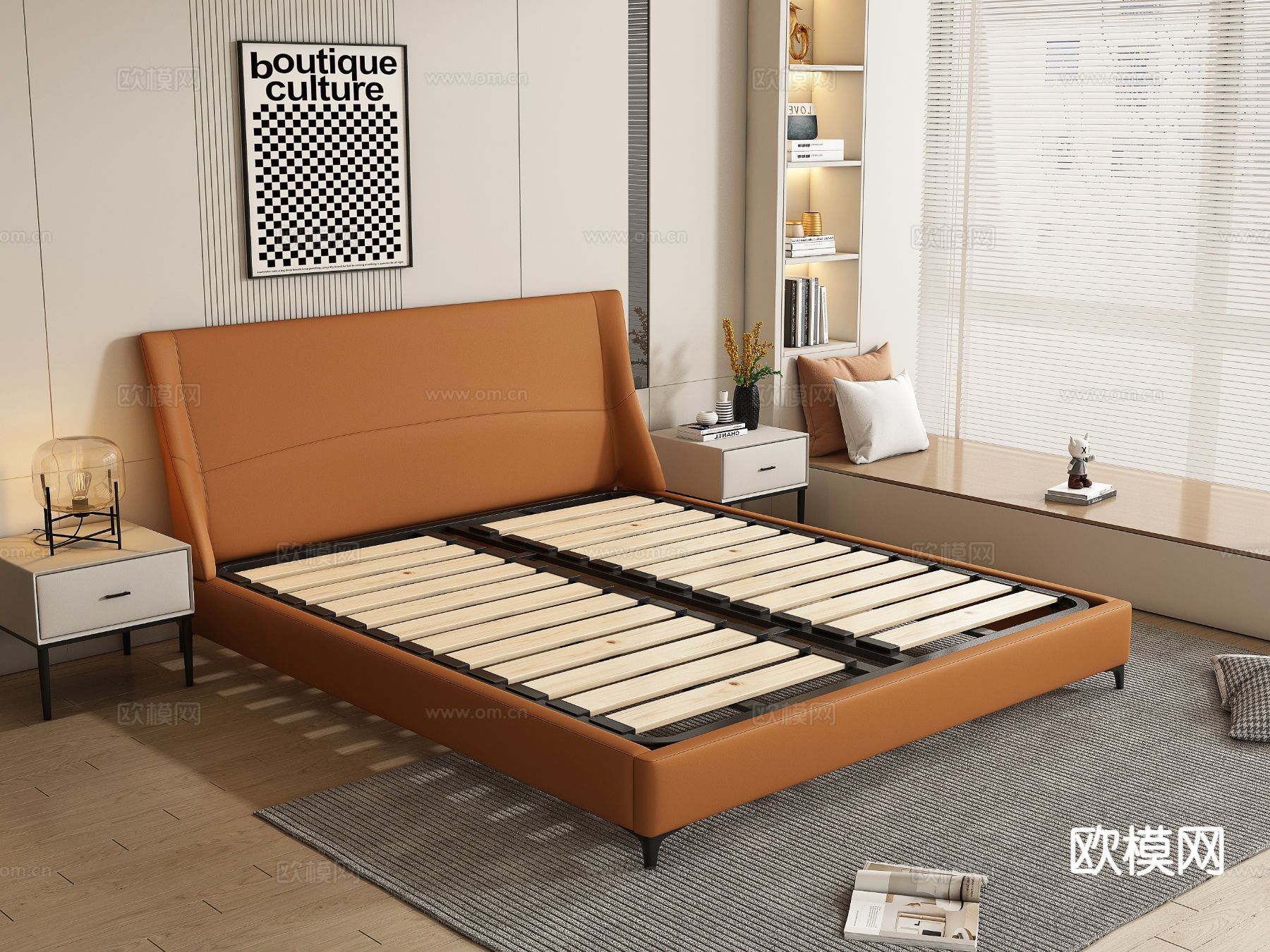 现代床架 床板3d模型下载
