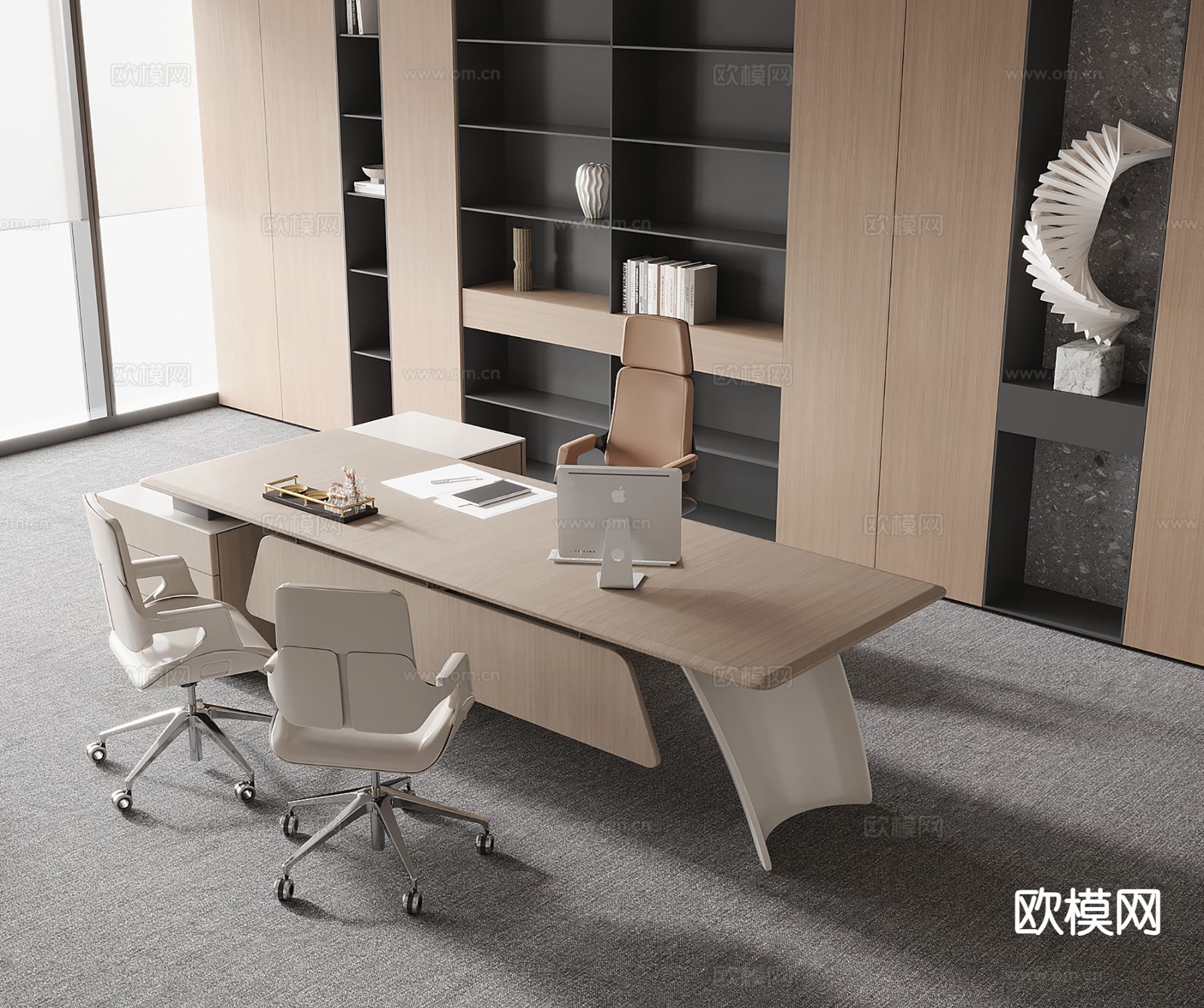 现代老板桌 办公桌椅3d模型下载