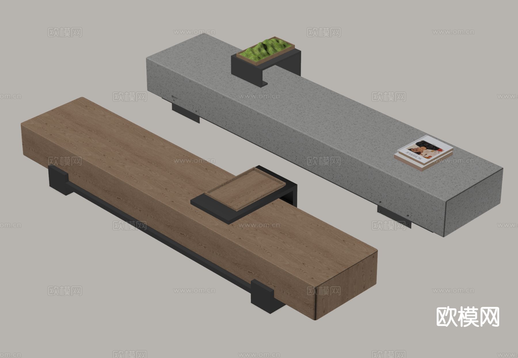 户外石凳 景观长凳 公共长椅 公园长椅3d模型
