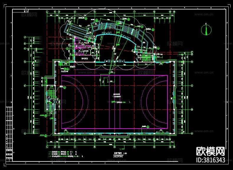 长48米宽36.3米 -1+2层3206平米体育馆建筑cad施工图