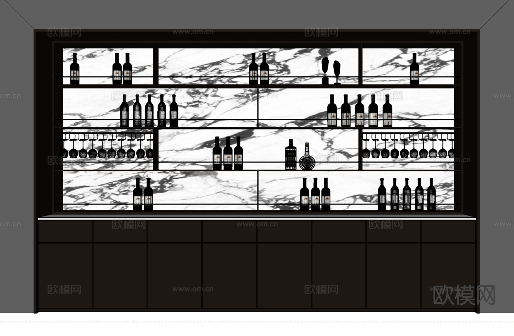 现代酒柜 酒水架su模型