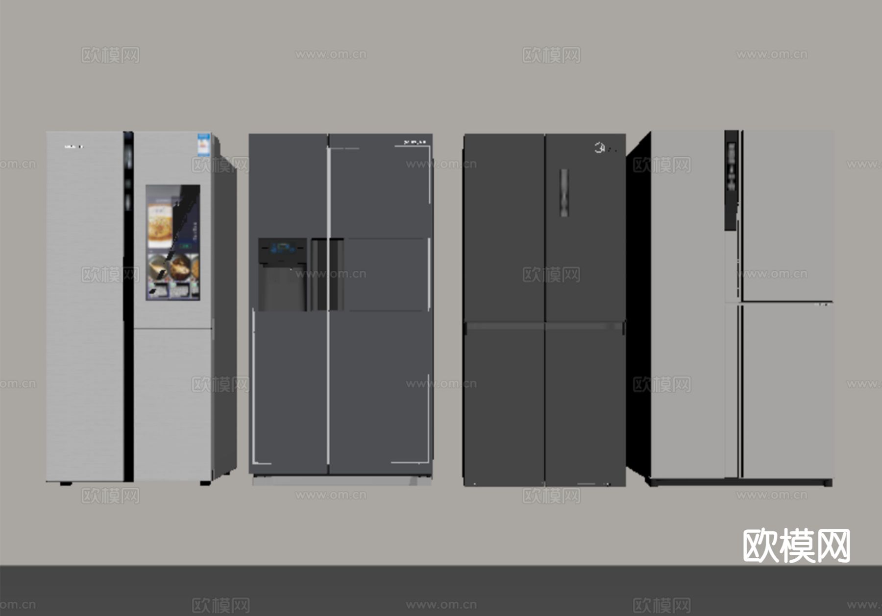 现代双开门冰箱 智能冰箱su模型