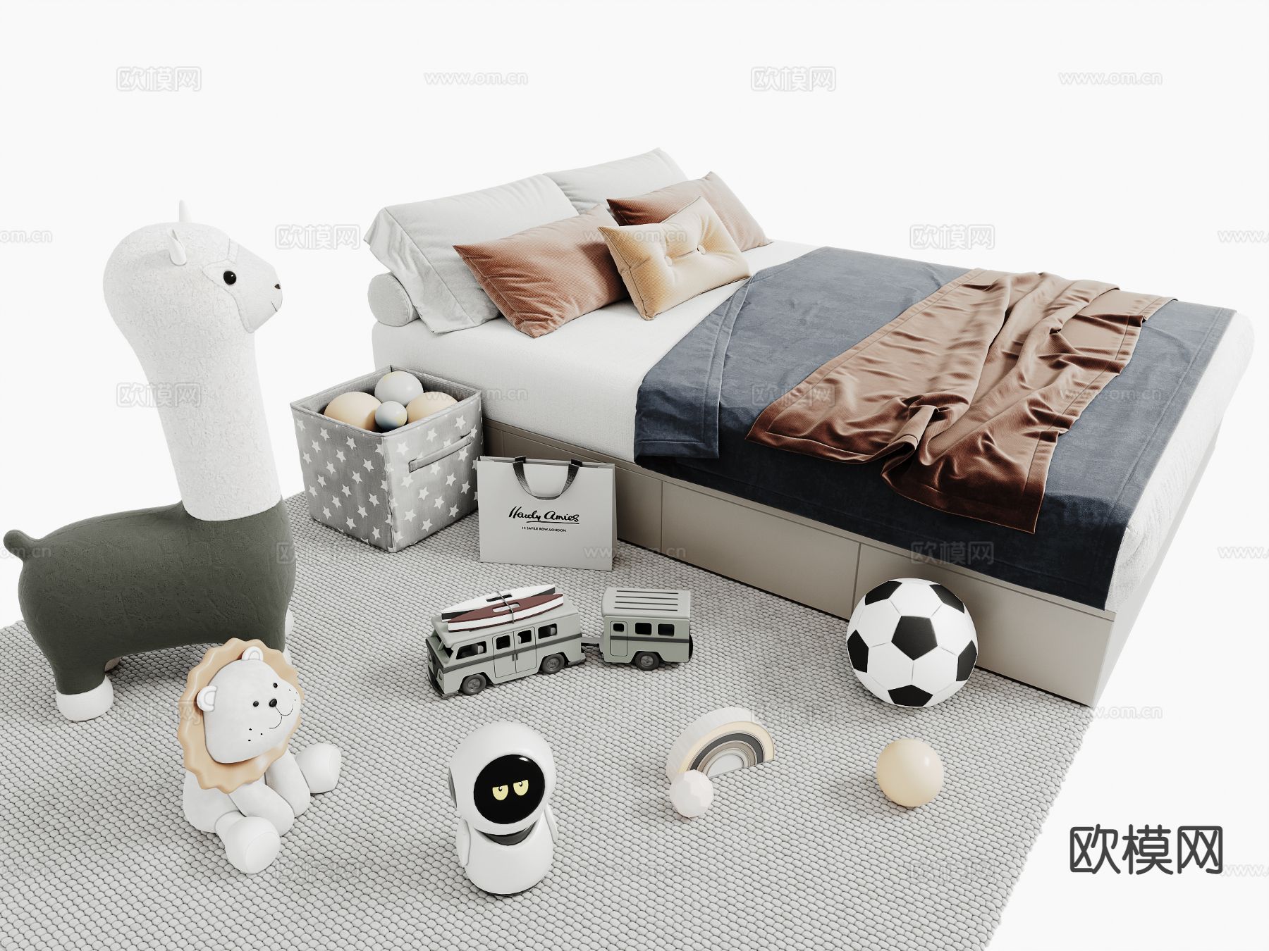 现代榻榻米床 儿童床3d模型下载