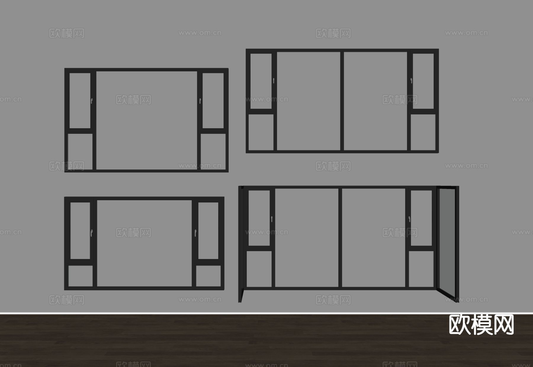 现代窗户 平开窗 落地窗su模型