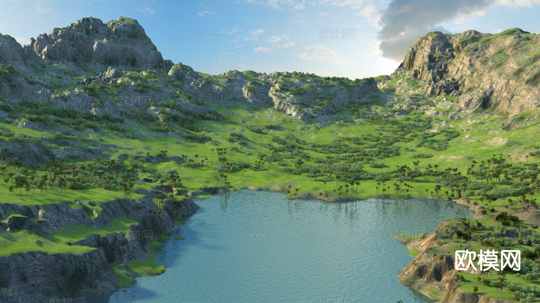 现代山地 山脉景观 湖泊3d模型下载