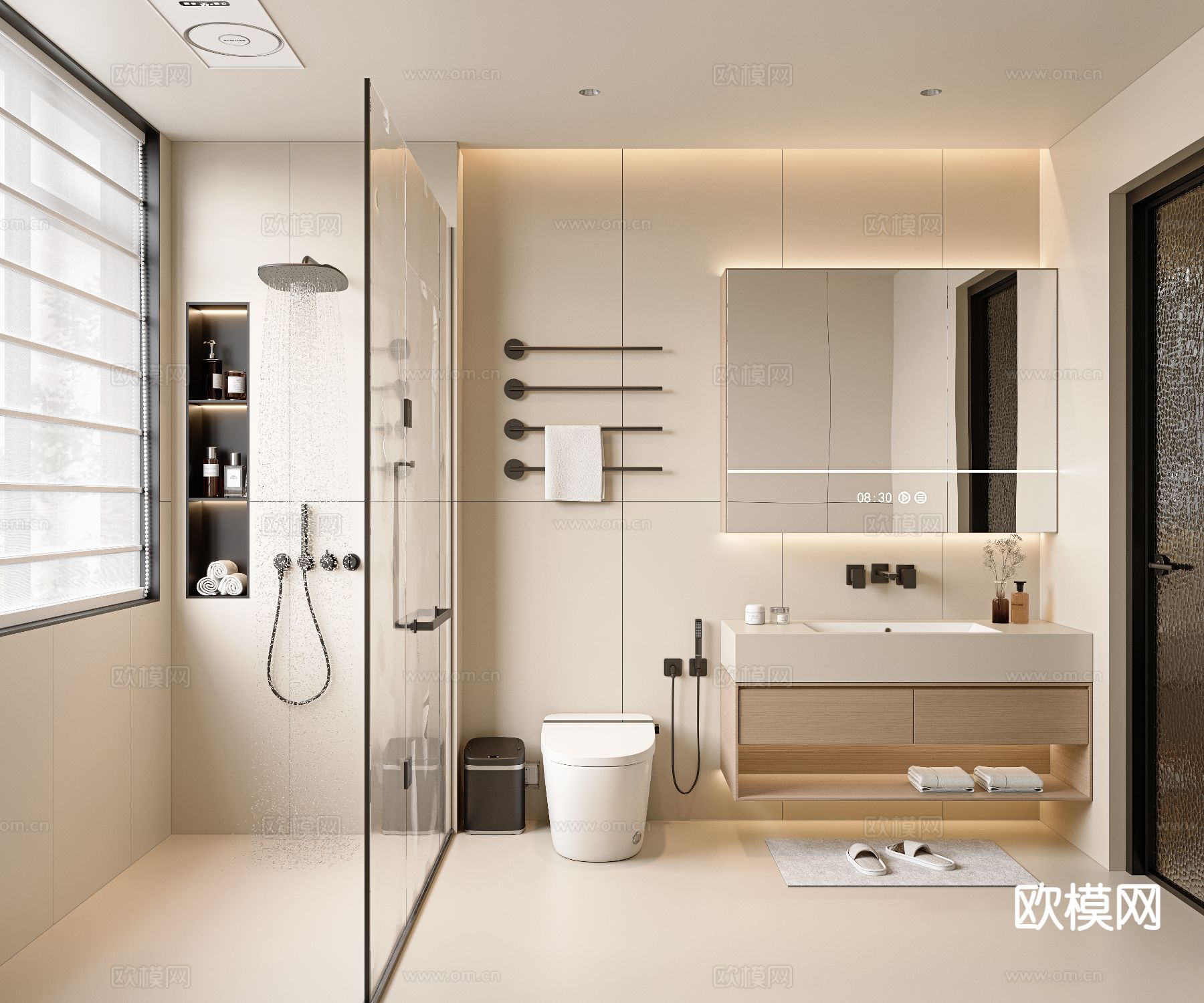 奶油风卫生间 浴室3d模型下载