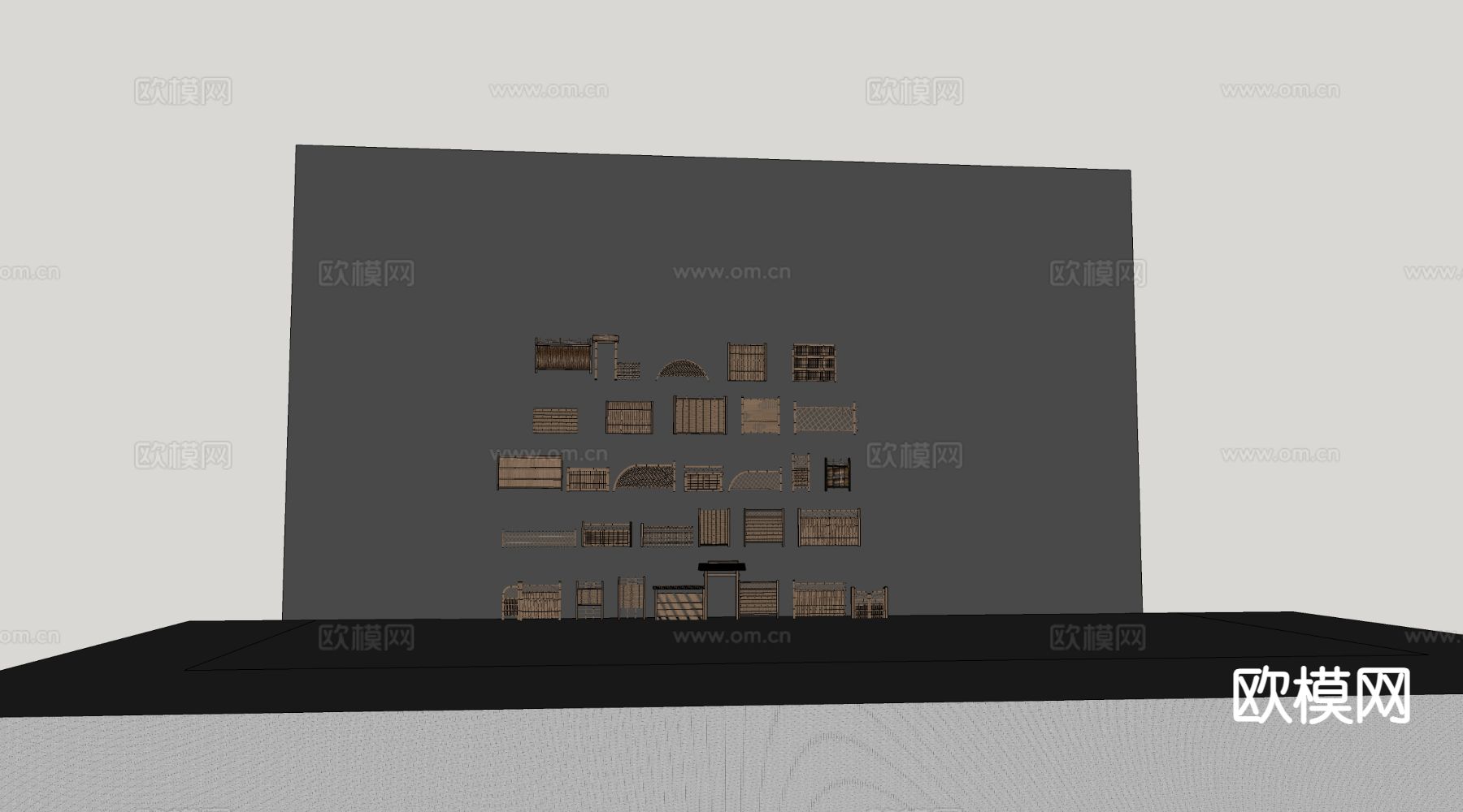 新中式竹篱笆 墙木围栏 护栏 木篱竹栏su模型