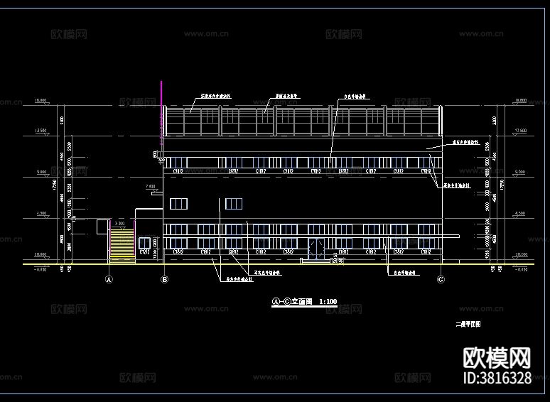 长42.5米 宽42.32米 3层学校体育馆建筑cad施工图