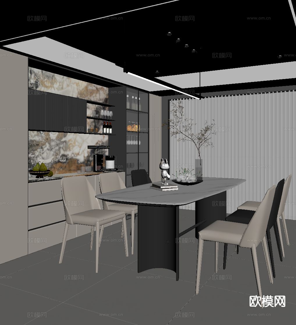现代餐厅su模型下载（渲染图1）